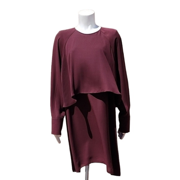 WHO WHAT WEAR WWW Burgundy Chiffon Caplet Dress L Cape Long Sleeve MODEST - Picture 7 of 16